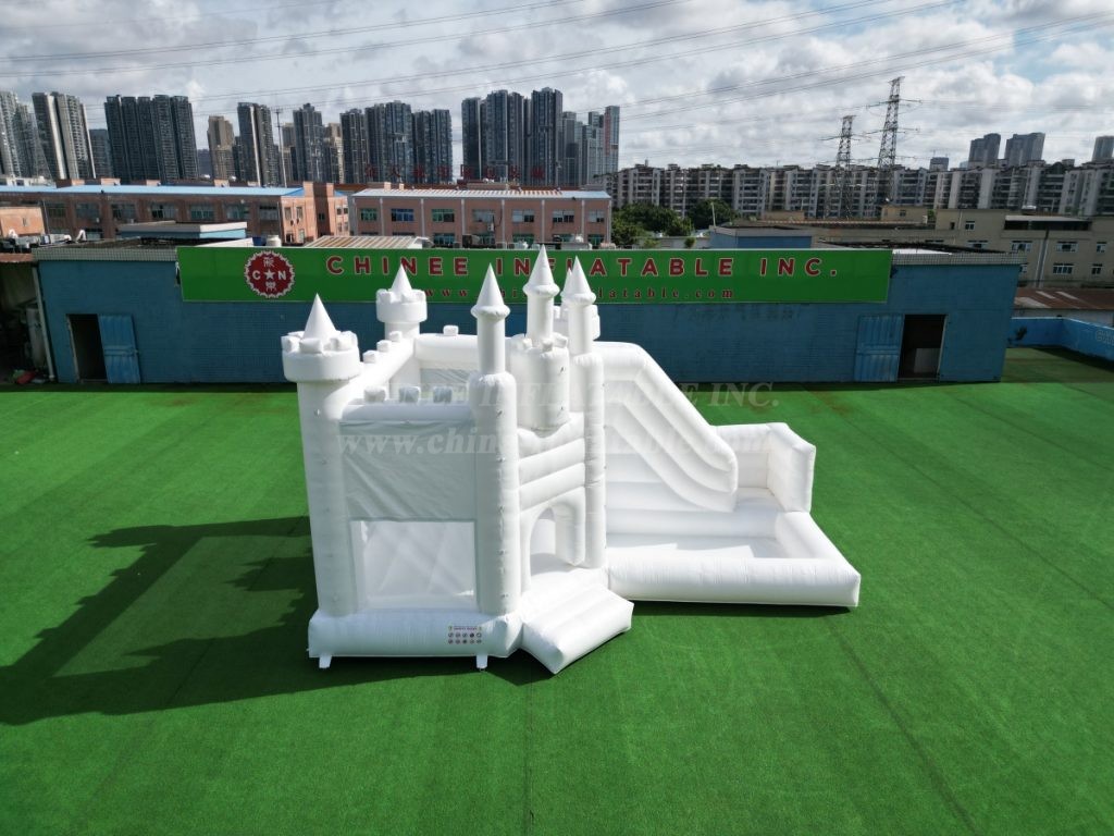 T2-8113 Pure White Inflatable Wedding Castle & Slide