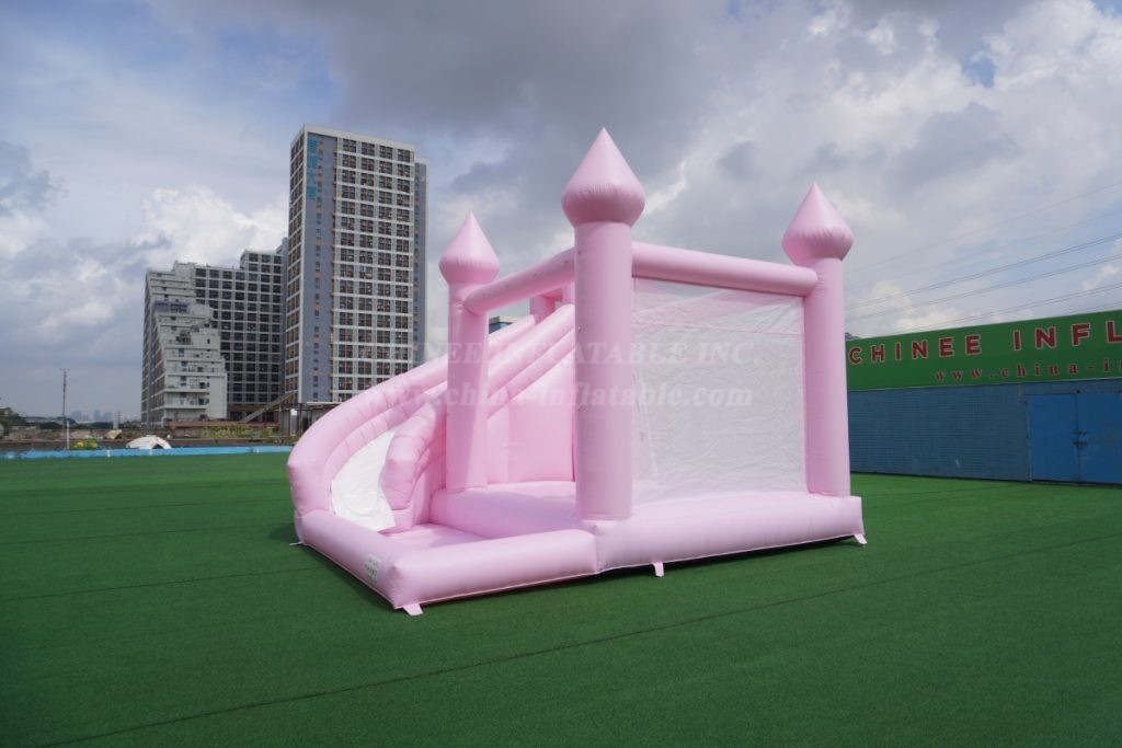 T2-3524B Pink Wedding Bounce House With Slide & Pool